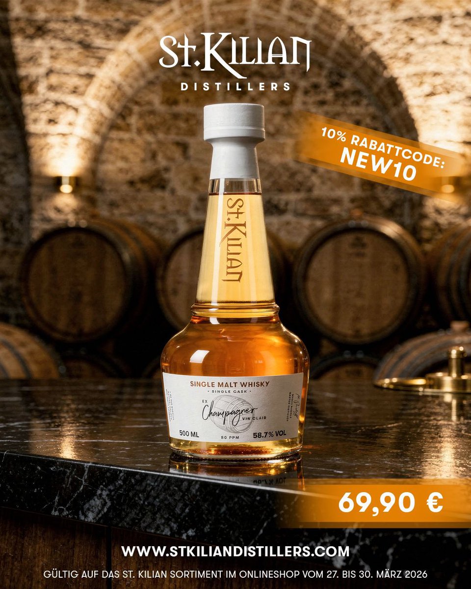 Athuemmler's tweet image. Einer meiner absoluten Lieblingseditionen!🥃🥂🔥 Es sind nur noch wenige Flaschen übrig, hier mit dem aktuellen Rabattcode👉😉… #peated #peatedwhisky #champagner #stkilianwhisky #islaysinglemalt 
stkiliandistillers.com