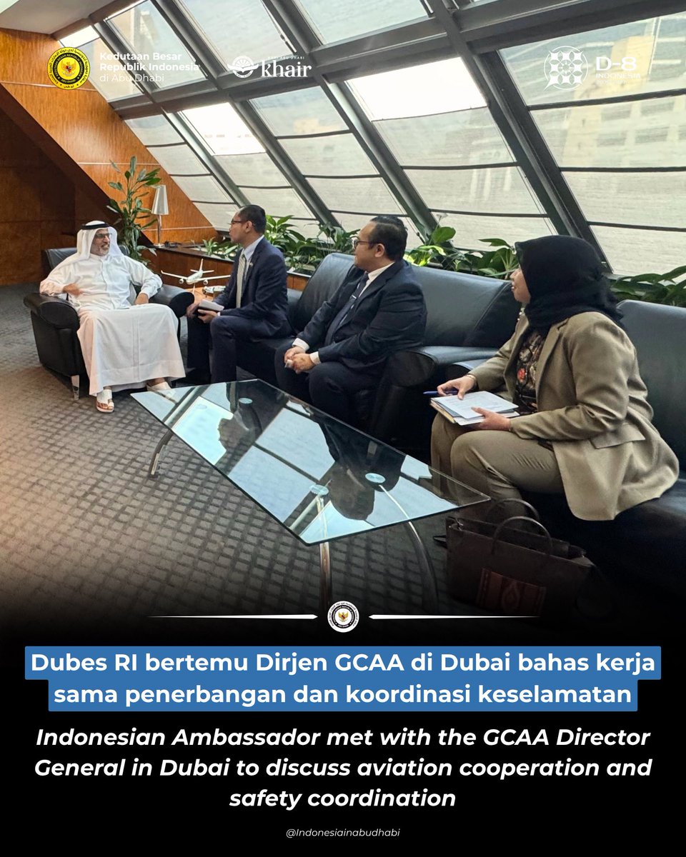 kbriabudhabi's tweet image. Strengthening civil aviation and emergency coordination was discussed by Indonesia’s Ambassador and UAE GCAA in Dubai ✈️🤝 Enhancing air connectivity, safety, and support for Indonesians 🇮🇩🇦🇪

#KBRIAbuDhabi #GCAA