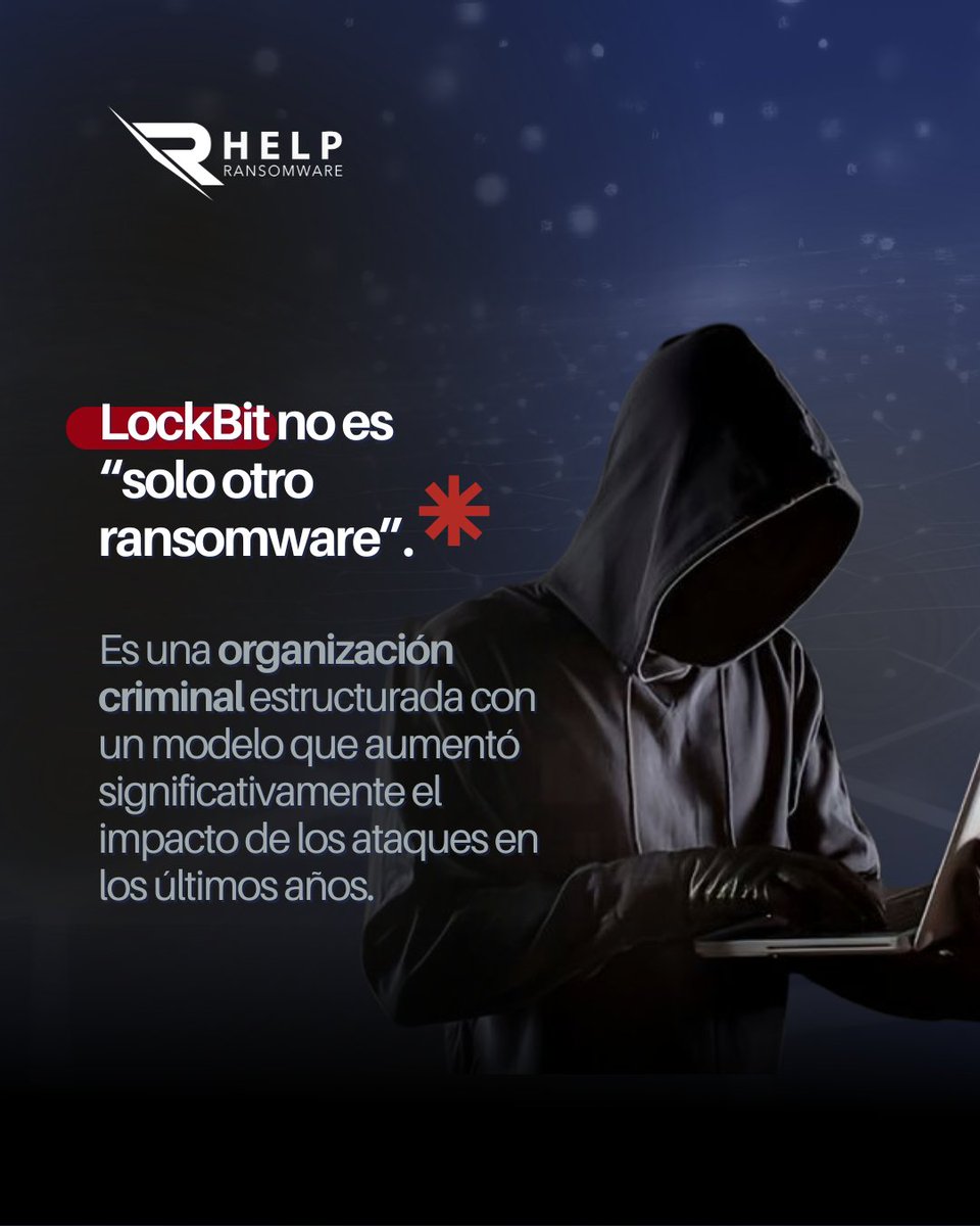 HRansomware's tweet photo. LockBit no es solo otro grupo de ransomware.
Entender cómo opera LockBit es fundamental para cualquier estrategia de defensa moderna, y en HELPRANSOMWARE lo analizamos.

https://t.co/uROqWVorRx 

#HELPRANSOMWARE #LockBit #Ransomware #DobleExtorsion #Ciberseguridad #Respuesta https://t.co/Ce8YZugJ1x