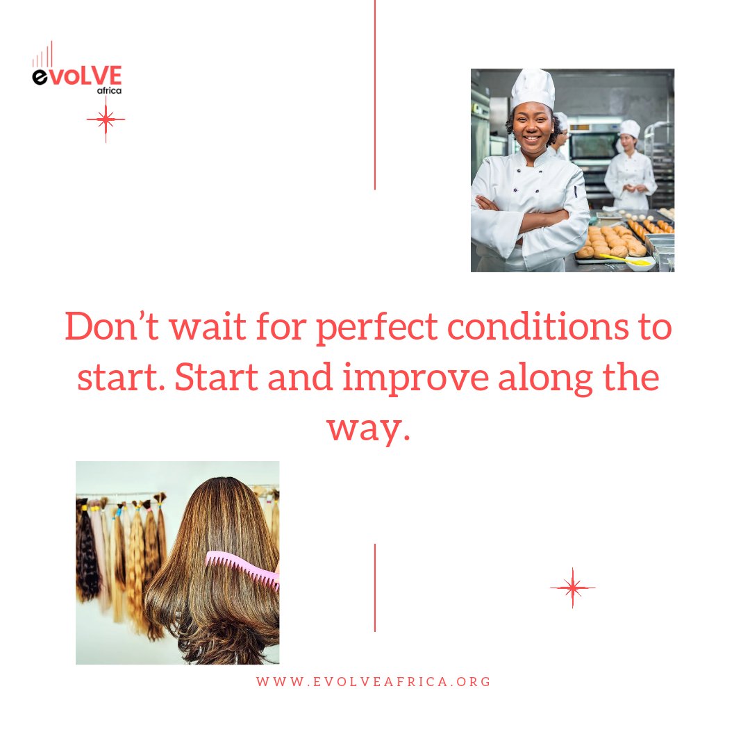 Don’t wait for perfect conditions to start. Start and improve along the way.
Progress beats perfection.

#MondayMotivation #EntrepreneurMindset #EvolveAfrica