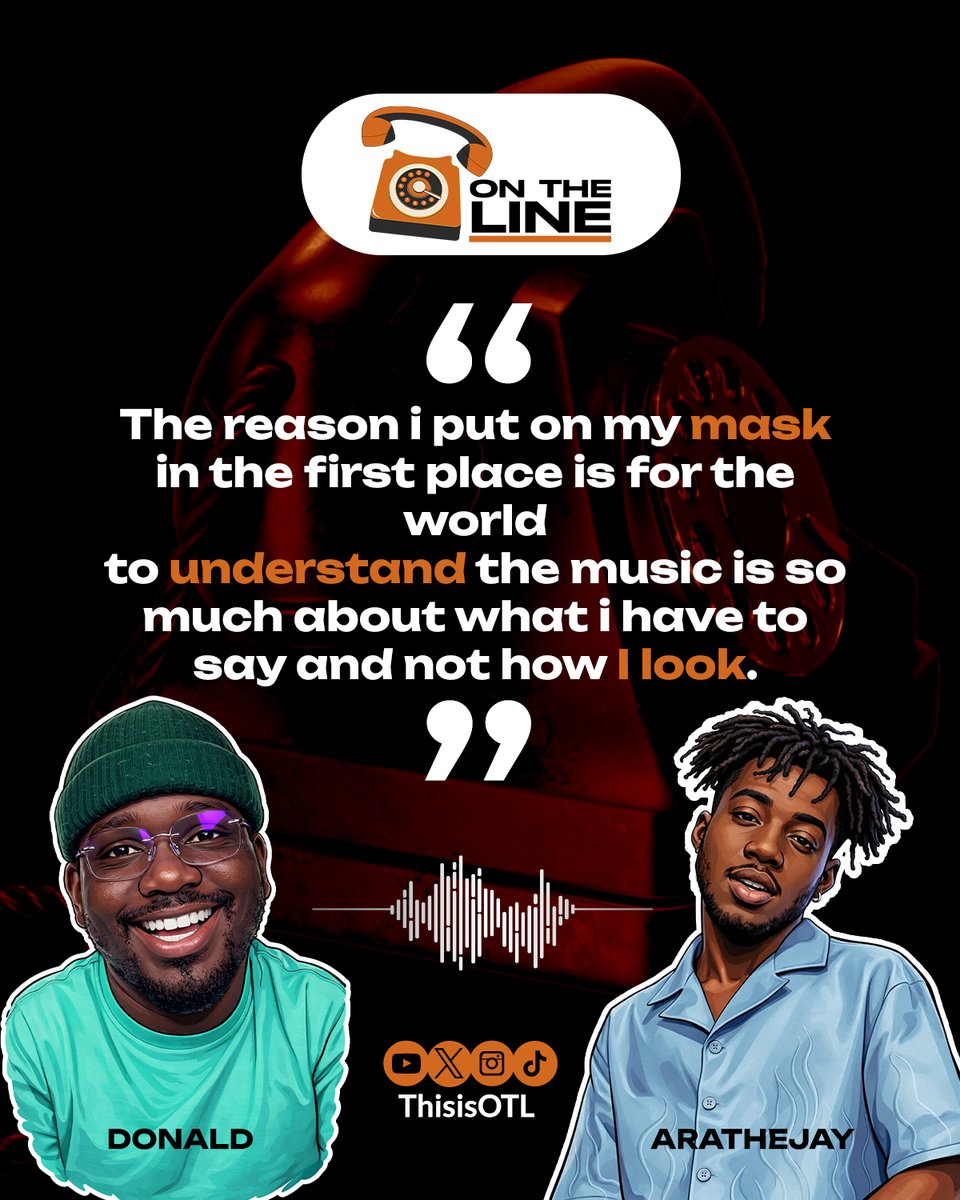 Ontheline_db's tweet photo. The mask isn't hiding his face. It's revealing his truth. - @arathejay on the reason he wears a mask.

Listen to the full conversation here 👉https://t.co/qkcYB3fSWg…

#OnTheLine #ThisisOTL https://t.co/aqhGtrEEOO