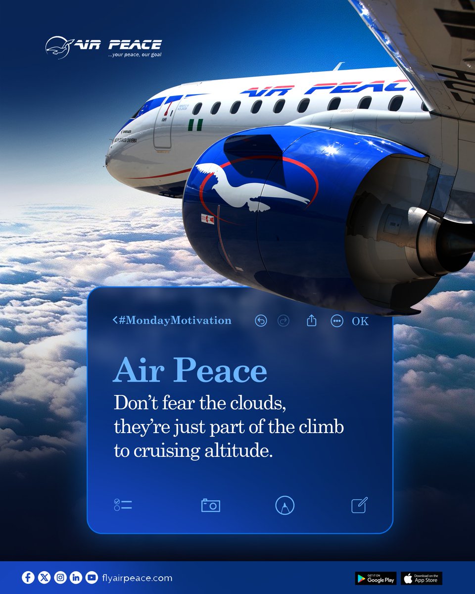 flyairpeace's tweet image. Rise above it all and let every journey remind you that challenges are just part of the climb

Start your week with courage. Keep going, keep soaring✈️

#FlyAirPeace #MondayMotivation #NewWeek #BetterDealWithAirPeace