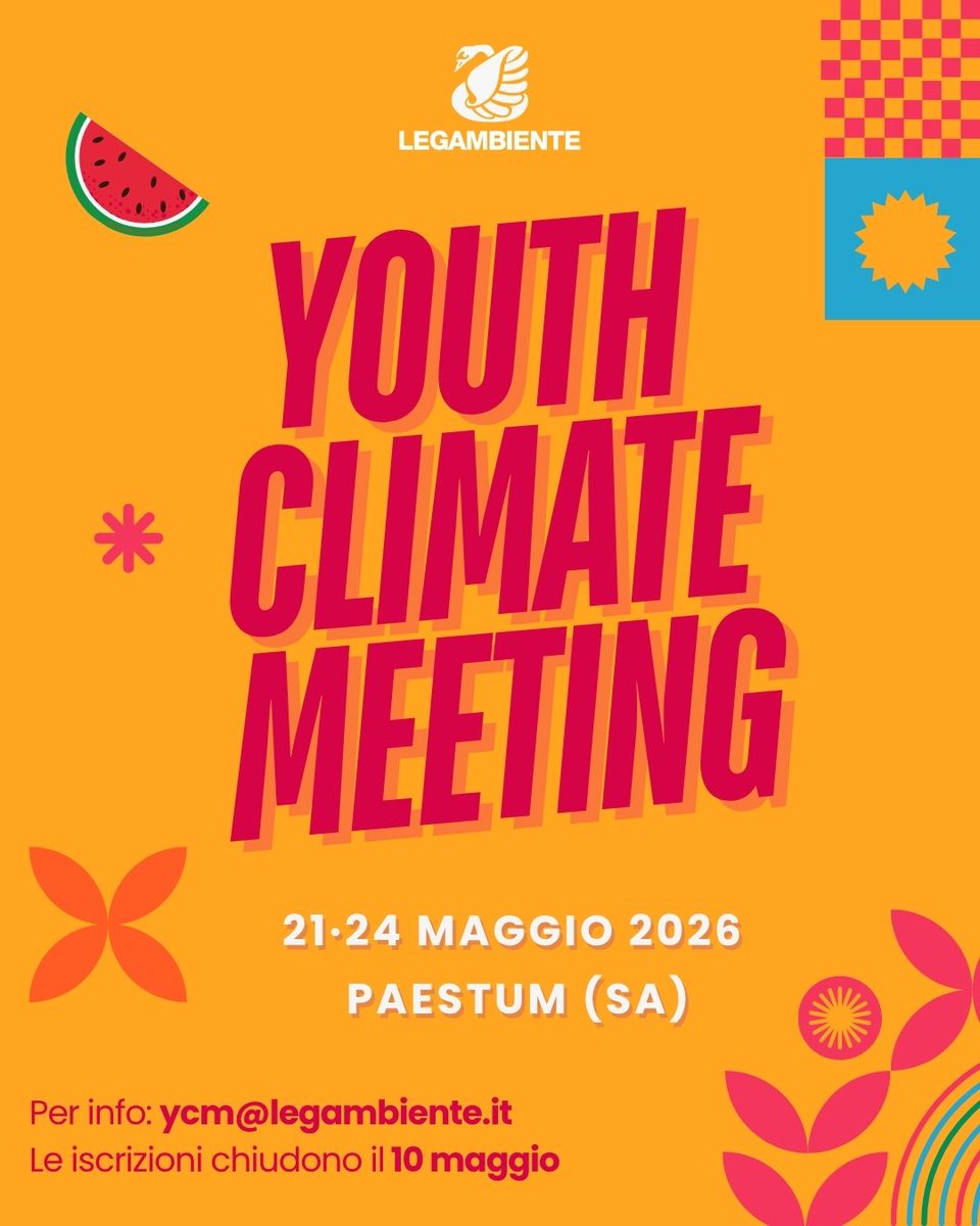 LegambienteTosc's tweet photo. Dal 21 al 24 maggio, l'Oasi Dunale di Paestum, simbolo di rinascita ambientale, ospiterà il Youth Climate Meeting, l'evento annuale di @Legambiente dedicato al futuro del pianeta. Unisciti a noi a Paestum per fare la differenza! #YCM2026
Iscriviti qui: https://t.co/QZgO2ybbX6 https://t.co/QdodN0UO3f