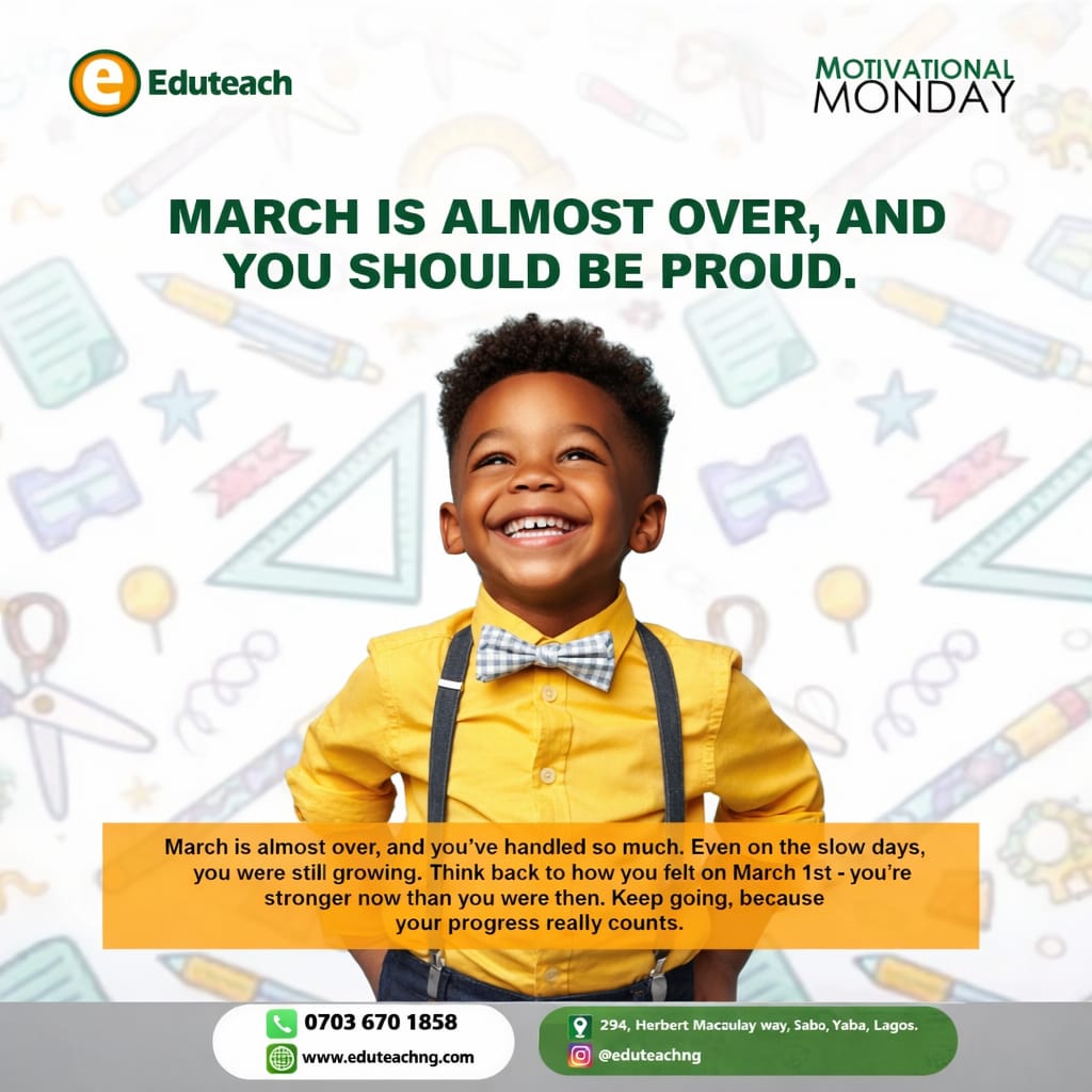 Eduteachng's tweet image. March is almost over - and progress, even small, still counts.

Consistency, effort, and support help learners grow over time.

Keep going.

🌐 eduteachng.com

📞 07036701858

#Eduteach #StudentGrowth #ProgressMatters #AcademicSupport