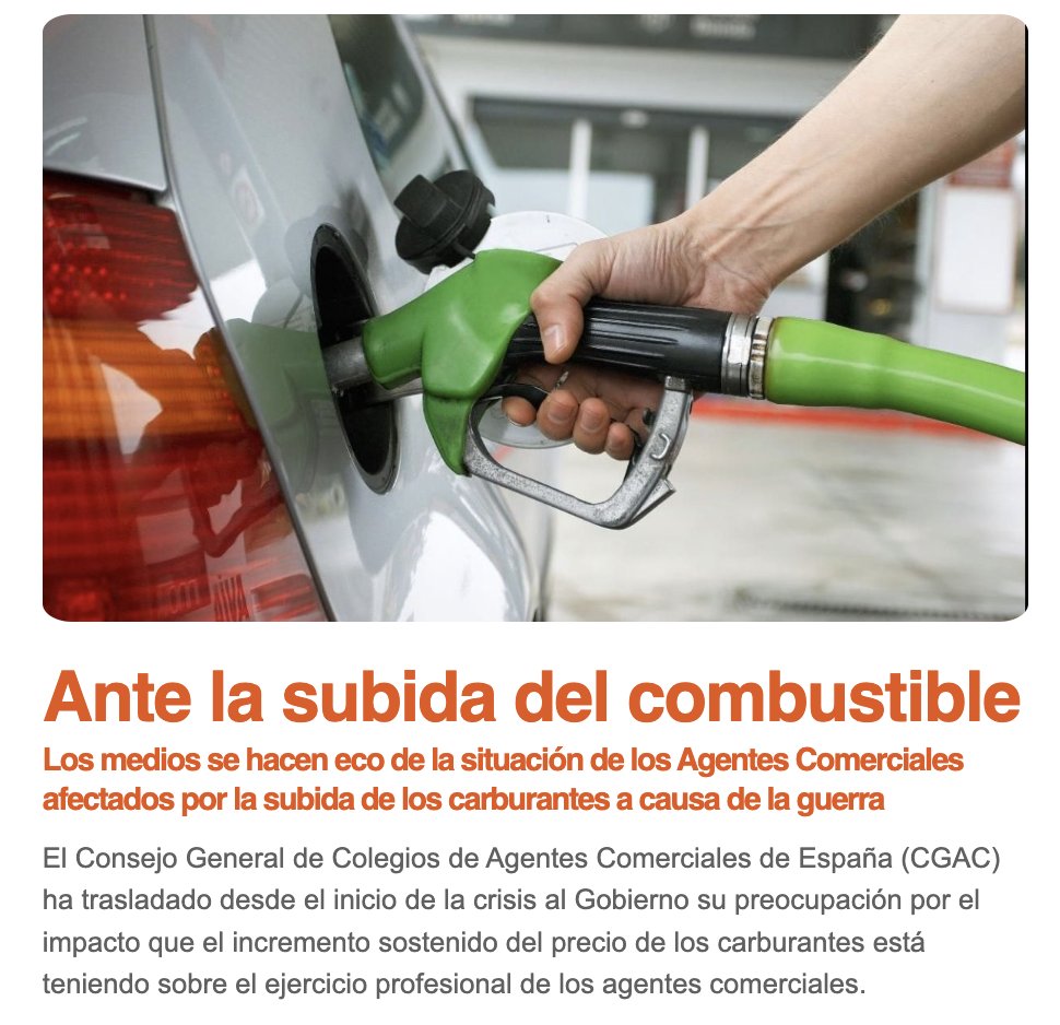 Las Noticias de los Agentes Comerciales de España:   
➡️@comercial_es frente a la subida de los carburantes  📢Los medios se hacen eco  
 🚗Más descuentos en Moeve y Repsol
 🚙 Acuerdo con BlaBlaCar
 💼Ofertas de empleo, descuentos y mucho más:
Todo aquí: mailchi.mp/cgac/lasnotici…