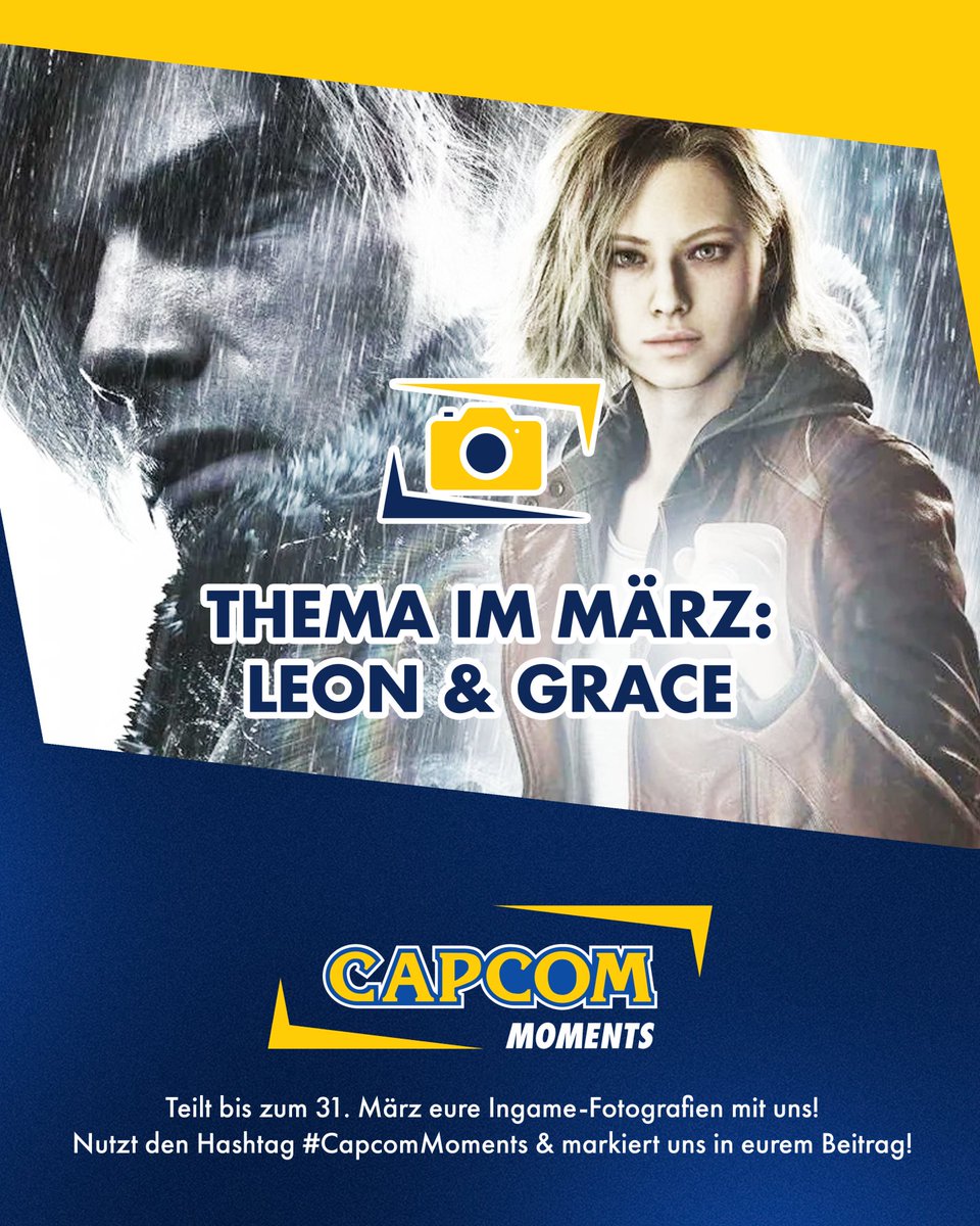 CAPCOM_Germany's tweet photo. Reminder ✨📸

Bis morgen, den 31. März, habt ihr noch Zeit eure Ingame-Fotos für unsere Capcom Moments Challenge einzureichen! 
Das Thema im März: Leon & Grace

Mit der Veröffentlichung des Fotomodus in #residentevilrequiem könnt ihr tolle Screenshots von Leon und Grace aufnehmen!
Teilt eure virtuellen Fotografien mit uns! 

1️⃣ Nehmt ein Ingame-Foto von Leon oder Grace auf!
2️⃣ Teilt es auf der Social Media Plattform eurer Wahl!
3️⃣ Nutzt den Hashtag #CapcomMoments und markiert uns in eurem Beitrag!

Wir freuen uns auf eure Werke!