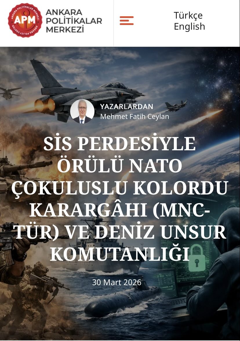 Kuruluş aşamasında olan NATO Çok Uluslu Kolordu Karargâhı (MNC-TÜR) ile Deniz Unsur Komutanlığı’nın arka planını olgusal temelde öğrenmek isteyenler APM için kaleme aldığım aşağıdaki yazıdan yararlanabilirler. 👇

apm.org.tr/2026/03/30/sis…