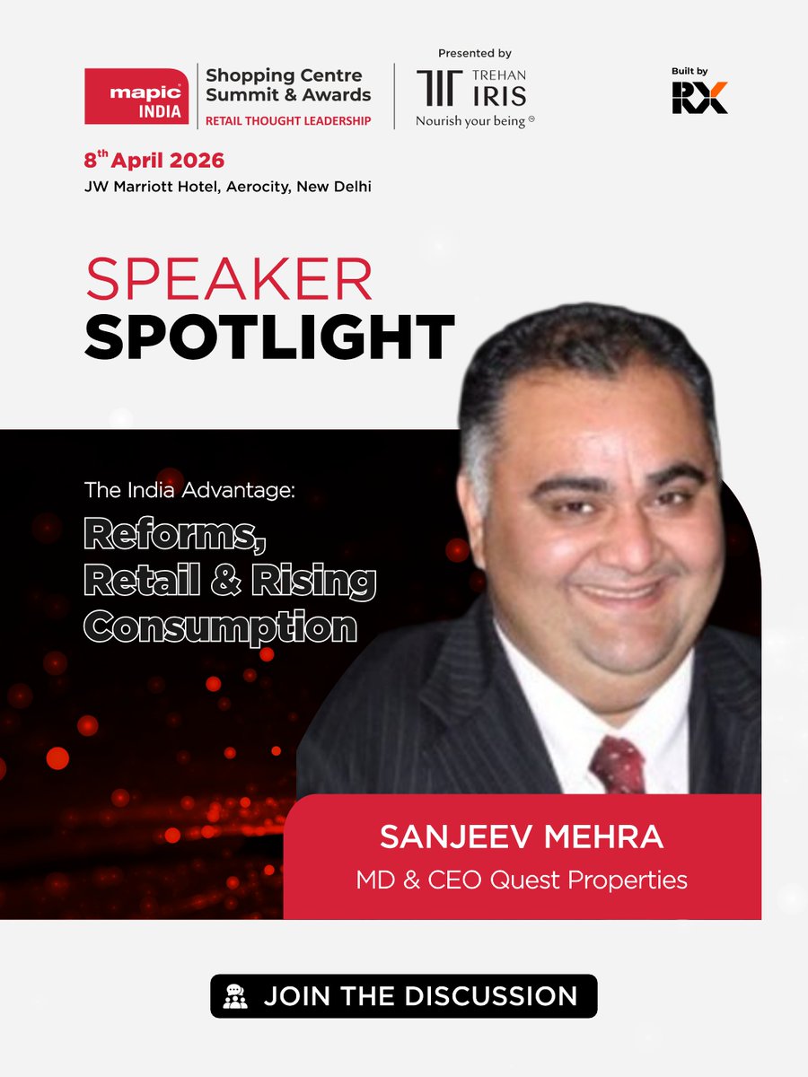 MAPIC_India's tweet image. India’s retail real estate is evolving into future-ready ecosystems. Join Sanjeev Mehra at MAPIC India 2026. 🗓 8 April | JW Marriott Aerocity. Secure your seat: cutt.ly/ctkLQlJK
#RetailRealEstate #RetailIndia #FutureOfRetail #MAPICIndia