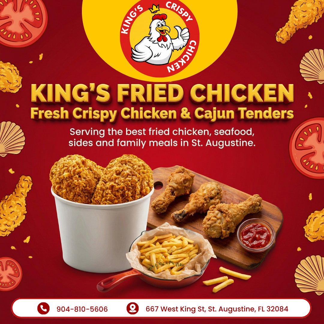 kingfoodmart's tweet image. 🔥 Crispy chicken done right! 🍗
Fresh fried chicken &amp;amp; Cajun tenders in St. Augustine—come taste the crunch!
📍 King’s Fried Chicken
📞 904-810-5606

#FriedChicken #StAugustine #Foodie #CrispyChicken #LocalEats