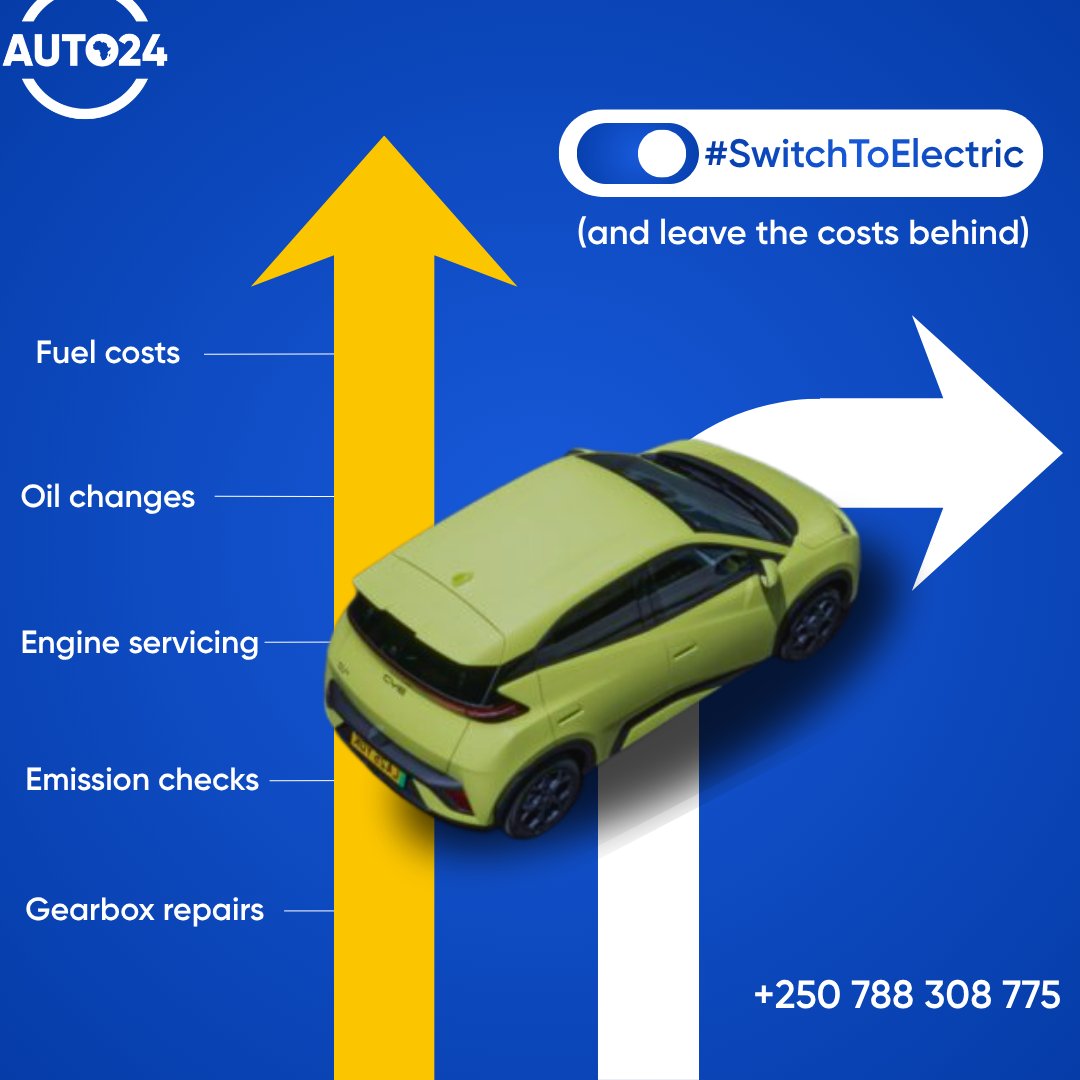 ⚡ The fuel car life is expensive. It doesn't have to be.
Fuel costs, oil changes, engine servicing — it all adds up. When you switch to electric, you leave all of that behind.

At Auto24 Rwanda, we make the switch simple.

📍 Joe House, KN 7 Rd, Muhima, Kigali
📞 +250 788 308
