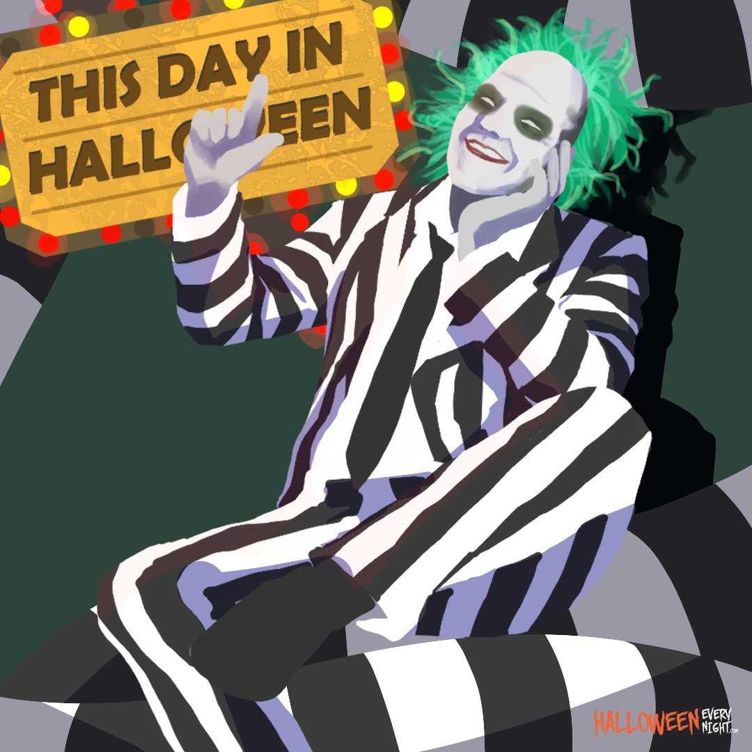 Beetlejuice opens in the U.S. in 1988. Tim Burton’s dark comedy stars Michael Keaton, Winona Ryder, Alec Baldwin and Geena Davis and is a hit that inspired an animated series, a stage musical and won the Oscar for Best Makeup.
#thisdayinhalloween #halloweeneverynight
