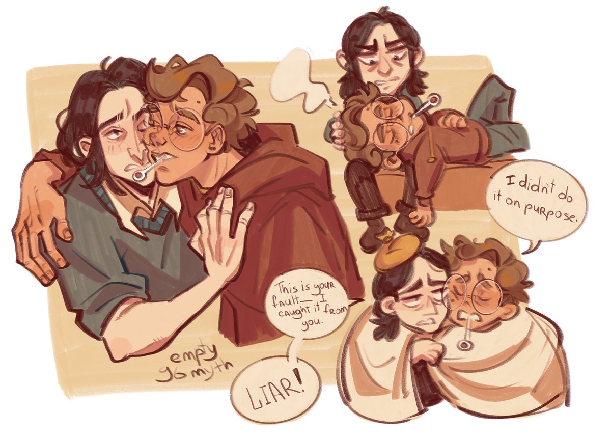 luftnicht's tweet photo. still doing the illness arc 🙈 now it’s james and severus suffering together 
#jeverus https://t.co/xfQLL7kTgT