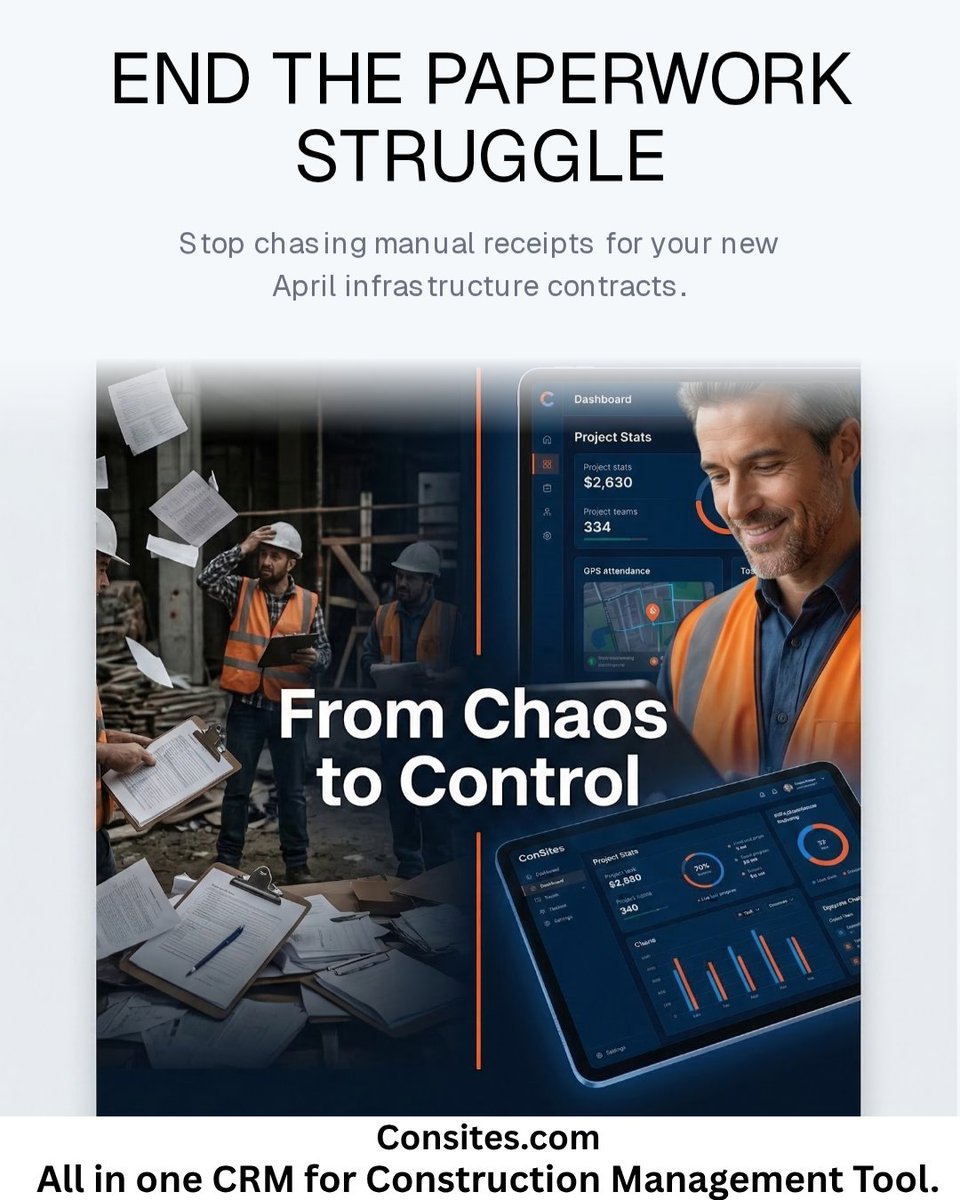 ConsitesApp's tweet photo. Running a construction site in 2025 with WhatsApp and spreadsheets? 😬 ConSites gives you GPS attendance, task tracking, budget reports &amp; GST automation — all in one dashboard. New year. New sites. Zero chaos. → https://t.co/4gYsDir030 🏗️
#ConstructionTech #SiteManagement https://t.co/WcAOMzUnfh
