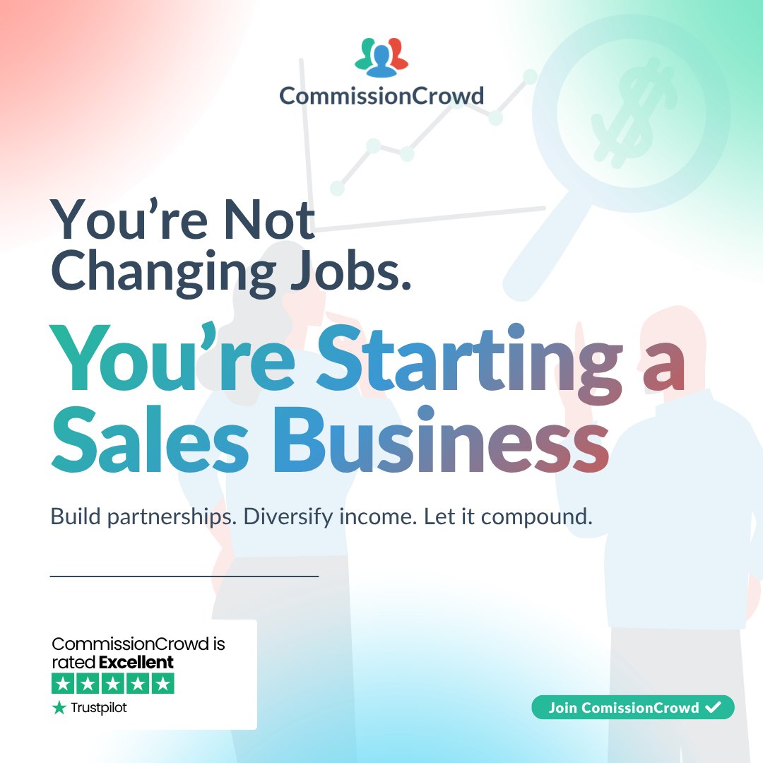 CommissionCrowd's tweet photo. Commission-only sales isn’t a new job, it’s a business.

Independent sales pros don’t bet on one product or employer. They build diversified sales portfolios around proven demand, partnerships, and long-term income.
That mindset shift changes everything.
👉https://t.co/dLSqyfk5pr https://t.co/kkD7scuCXI