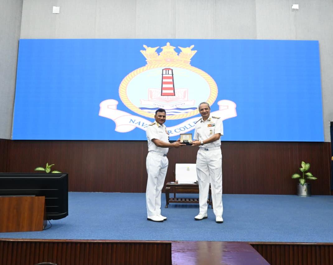 InNwc's tweet photo. VAdm Krishna Swaminathan, #FOCINC @IN_WNC, addressed officers of the Naval Higher Command Course at #InNwc today. The #CINC highlighted the complexities of maritime operations in the prevailing strategic environment and emphasised the need to cultivate agile, innovative and outcome-oriented leadership skills to navigate emerging strategic and operational challenges.

An engaging and wide-ranging Q&A session that followed enabled a candid exchange of perspectives on critical issues, significantly enriching the learning outcomes for the course participants.

#VictoriousatSea
#StrategicLeadership