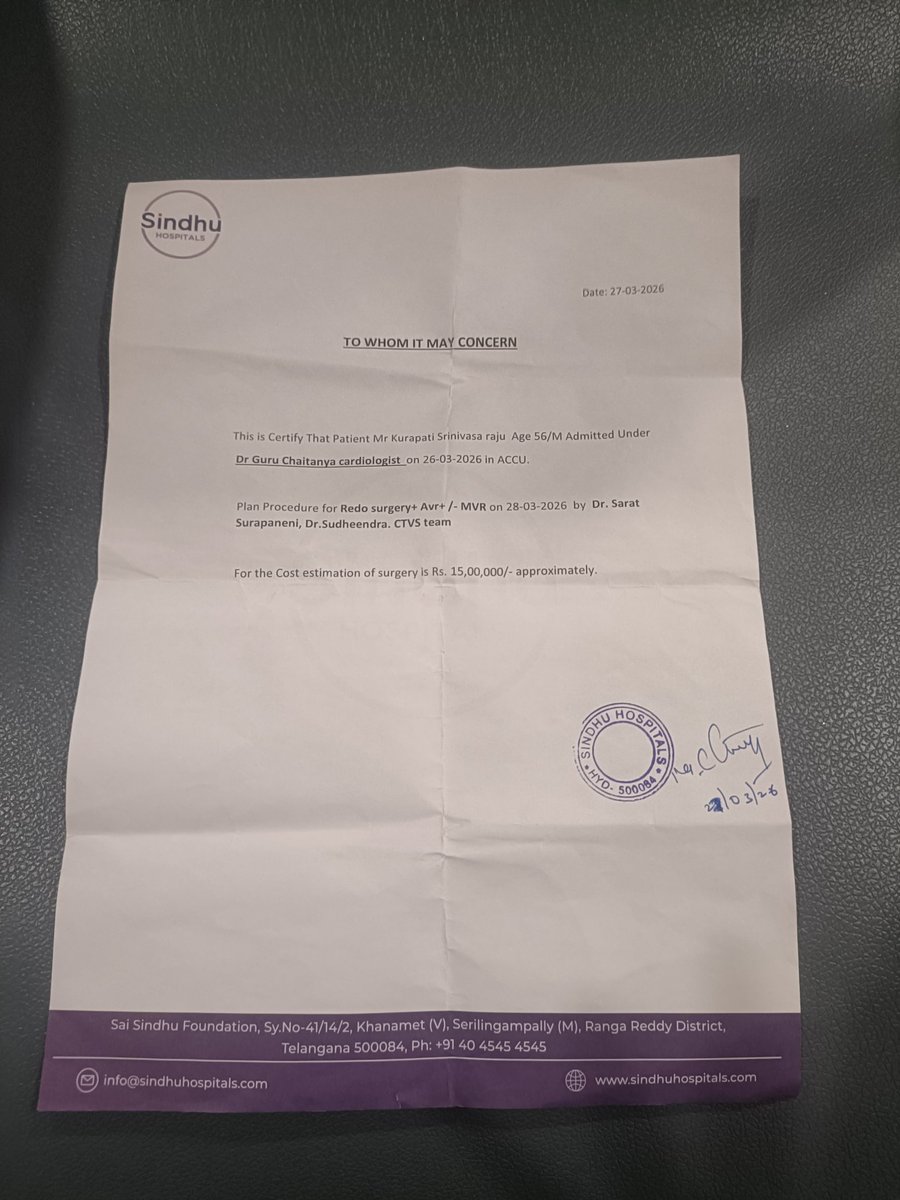 Dear algorithm,
Pls take this to the right ppl who can help save a life 🙏
My frnds fathr is in urgent need of heart surgery&amp; it costs ₹15 Lakhs, the family has no funds as thy already spent a lot.
Evn a sml donation or a share can make a diff.

Donate: impactguru.com/s/k1T06F