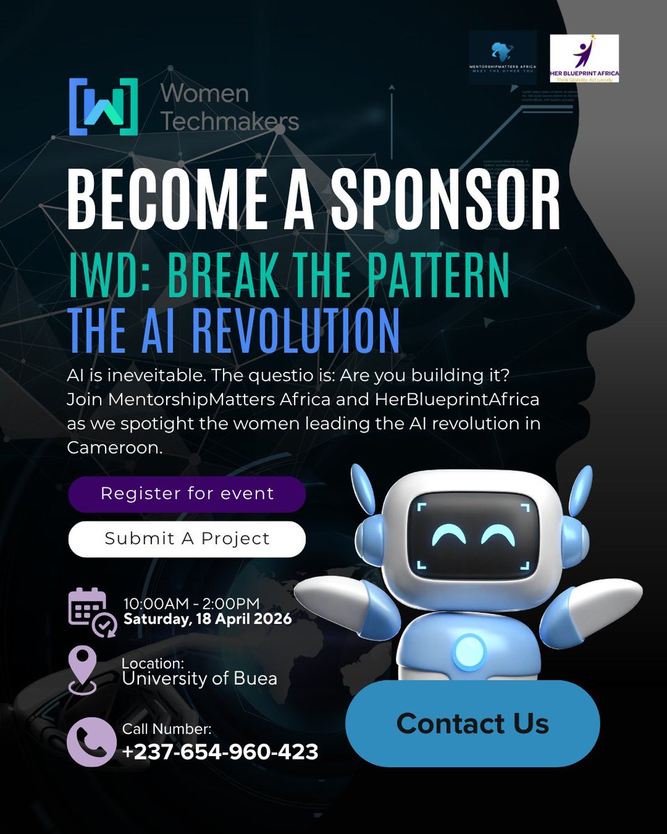 We’re looking for partners to help us power this movement.

Why partner? Get direct visibility with the most active tech community in Buea.

📩 DM me to partner or check the link: 🔗 mentorshipmattersafrica.com/iwd-2026-ai-pr…

#WTM #BreakThePattern #Sponsorship #WomenInAI #MMA #HBA