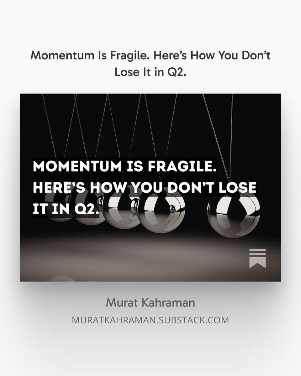 muratkahraman's tweet image. Momentum doesn’t collapse.
It drifts.

Fewer experiments.
Longer decisions.
More clutter.

Q1 is energy.
Q2 is discipline.

👉 muratkahraman.substack.com/p/momentum-is-… 

#StartupGrowth #SaaS #Founders