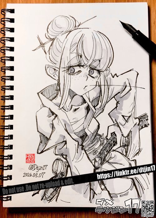 このシリーズを描き始めた時は薄着だったのが3週間ほど描き続けているうちにかなり着込んだ描写になっていったのはちょっとおもしろいね。ルックとしては初期の方がキャラクター性が高いかな #マタタビウェスタン #おきらくがき #oc 