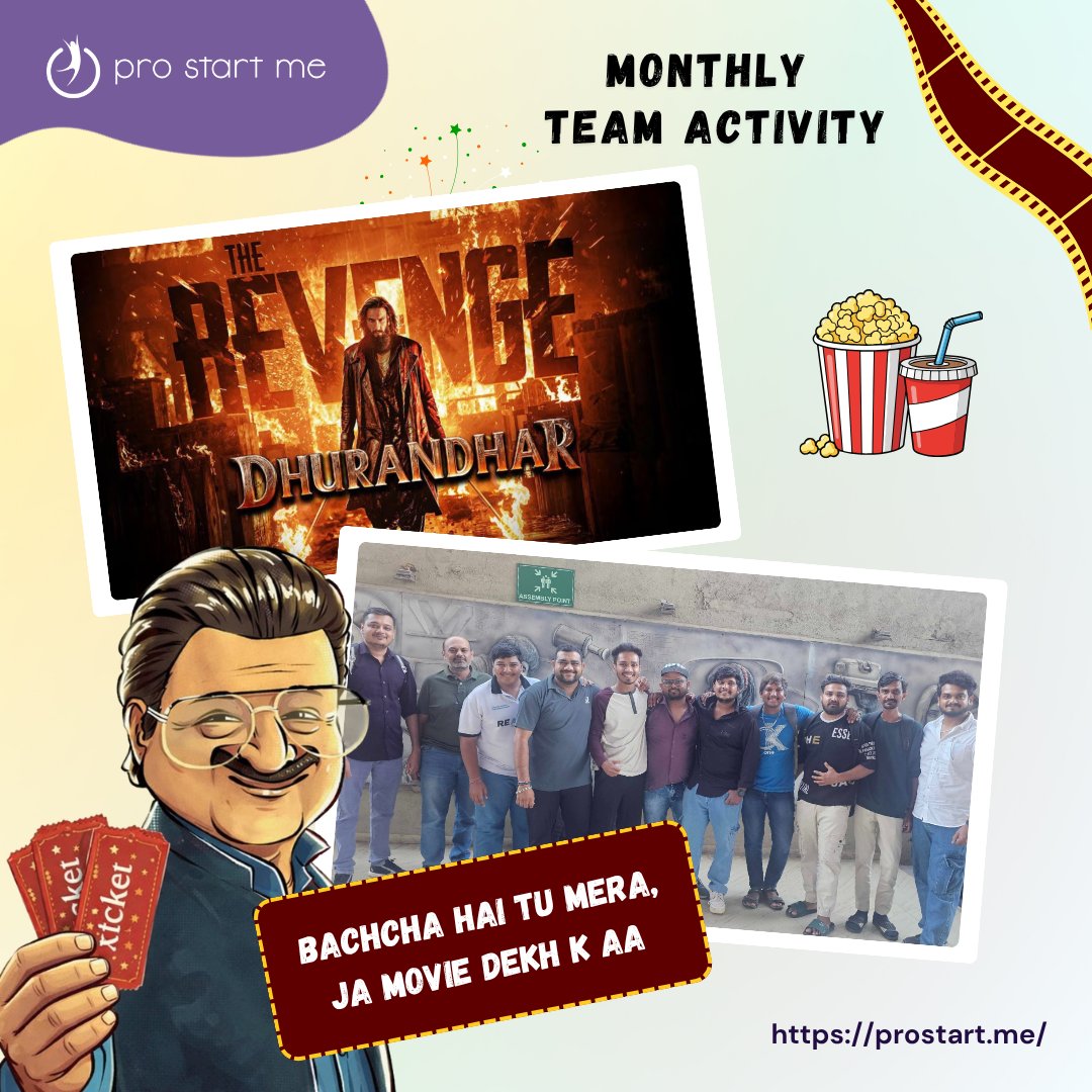 prostartme's tweet image. 🎬 Movie Day with Team PSM ✨ Last Friday was amazing! 💫 We watched “Dhurandhar: The Revenge” together full of fun, energy &amp;amp; great vibes 🔥 More than the movie, it was the bonding &amp;amp; memories that made it special 🤝💙 #teamouting #movieday #teambonding #officefun #happiness