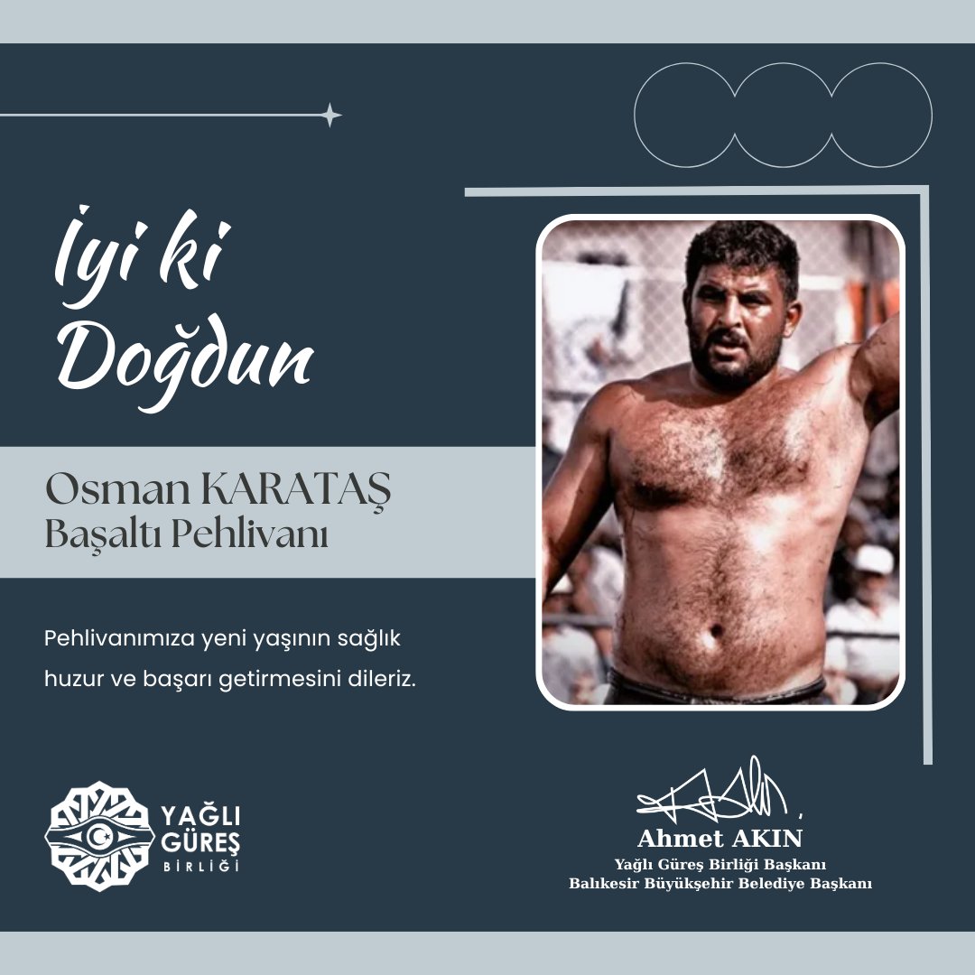Başaltı pehlivanımız Osman KARATAŞ'a yeni yaşının sağlık, huzur ve başarı getirmesini dileriz.
#YağlıGüreşBirliği
#AhmetAkın