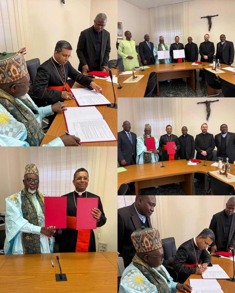 ambasenvatican's tweet photo. Signature du Memorandum d’Entente entre Son Eminence George J. Koovakad, Prefet du Dicastere pour le dialogue interreligieux et Thierno Amadou Ba, Khalife general de Bambilor en faveur de la Promotion de la paix et de la comprehension mutuelle entre les peoples et les cultures. https://t.co/tQd9KpOx1g