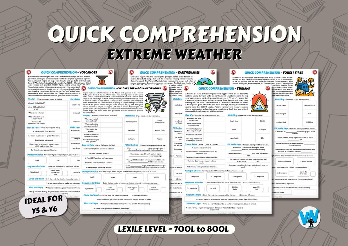 VocabularyNinja's tweet image. 🥷 NEW - Quick Comps - Topic Bundles 📚📝

💻 - bit.ly/43Cp71B

📚 Each bundle had 5 unique texts and questions
📙 Original non-fiction texts
📈 Text levelled via Lexile Levels.
⏰ Complete in 10-15 minutes

#reading #comprehension #teacherresources #primaryteacher