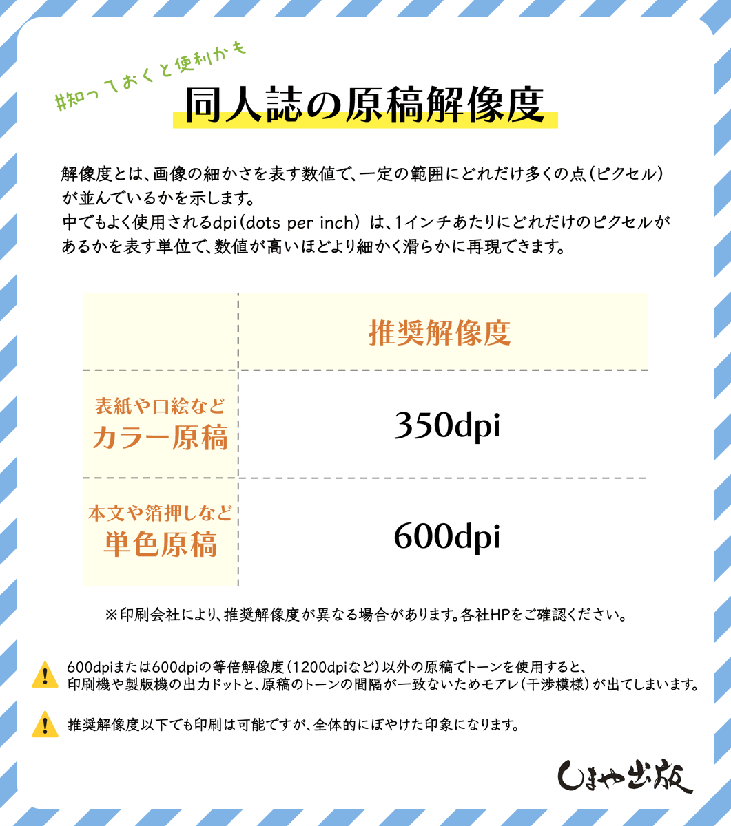 画像の滑らかさを決める【解像度】 同人誌の推奨解像度は👇 📘表紙