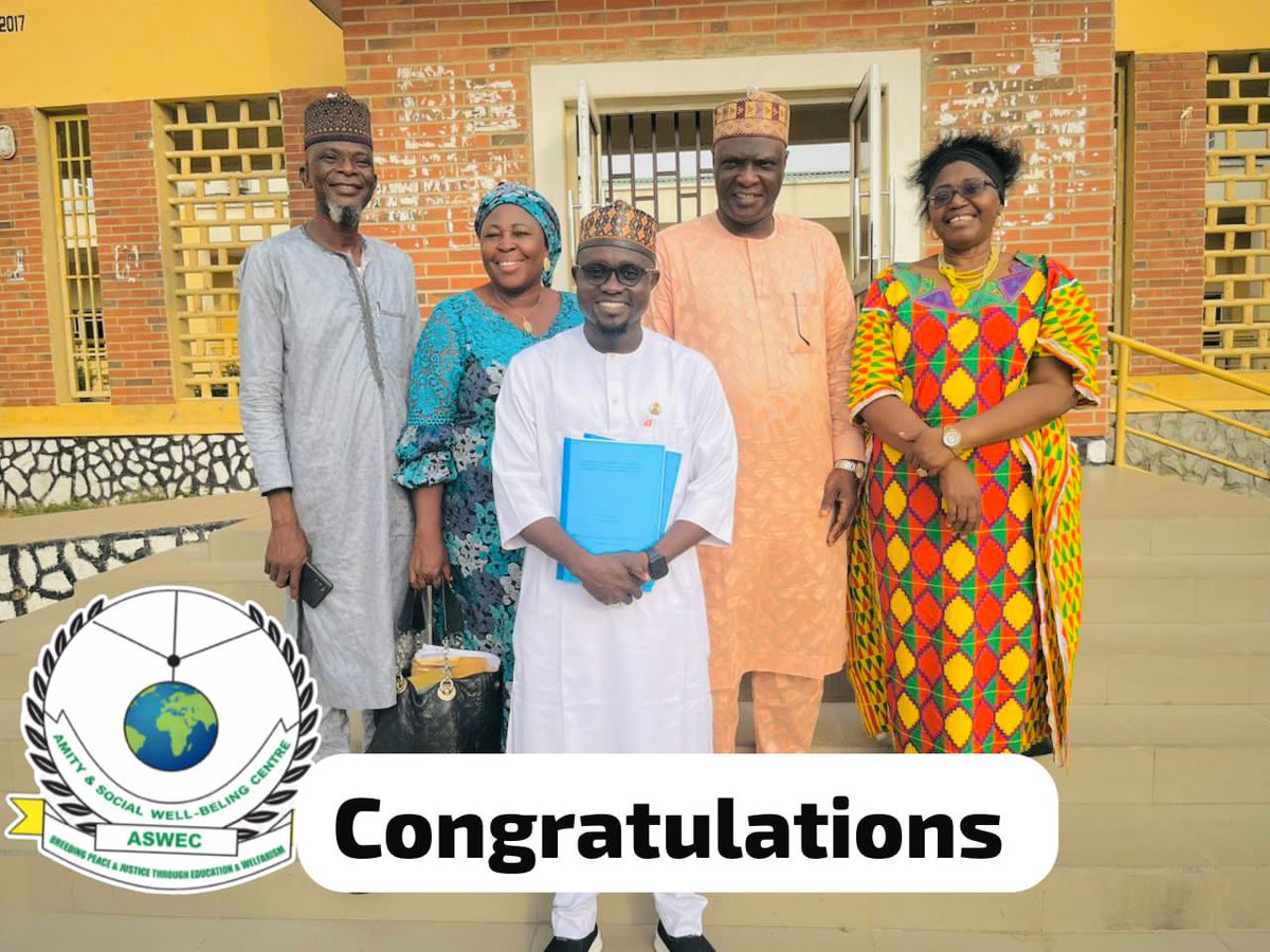 Aswec4peace's tweet photo. Congratulations Amb.Ibrahim Aliyu Usman !.

It's with good heart of happiness that the management of Amity and Social Wellbeing Centre (ASWEC) celebrates  the resiliency of Amb. Ibrahim Aliyu Usman for the completion of his Master degree. 

Our Ibrahim ! Congrats &amp; Kudos
#aswec https://t.co/OQIk2v3tFO