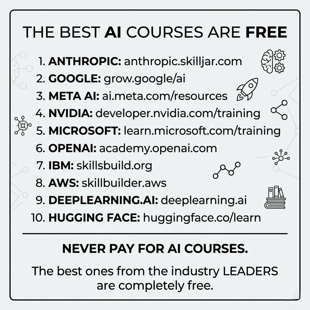 Never pay for AI courses. The best ones from the industry LEADERS are ...