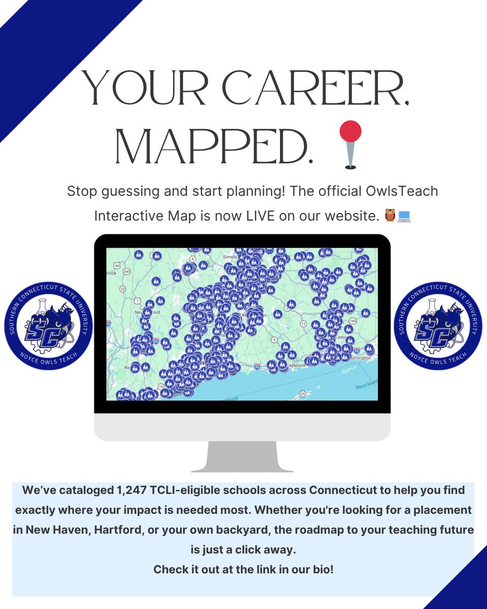 Your career, mapped. 📍
Stop guessing and start planning! The official OwlsTeach Interactive Map is now LIVE on our website. 🦉💻
#SCSU #STEM #NOYCE