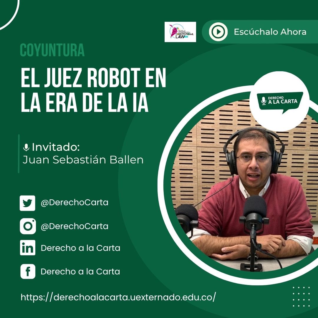 DerechoCarta's tweet photo. #NuevoPodcast📣| El profesor Juan Sebastián Ballen nos habla sobre los nuevos avances de la Inteligencia Artificial (IA) en la jurisdicción.Explica el tema del juez robot  y los avances que ha tenidos la Inteligencia Artificial en el campo del derecho. 

https://t.co/5JH4Sg5vOD https://t.co/66wKq6PZqe