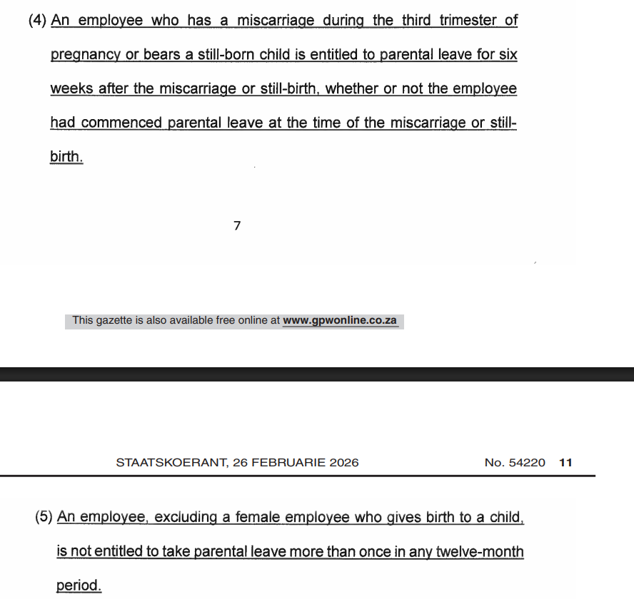 Feminists have won a big one here. Loss of pregnancy is finally recognised in the Labour Law Amendment Bill. I remember how quietly we raised this in Black feminist caucuses in 2013/14. We are getting closer to MH Bill <a href="/Candice_Chirwa/">Minister of Menstruation™️🩸</a>, keep going!!