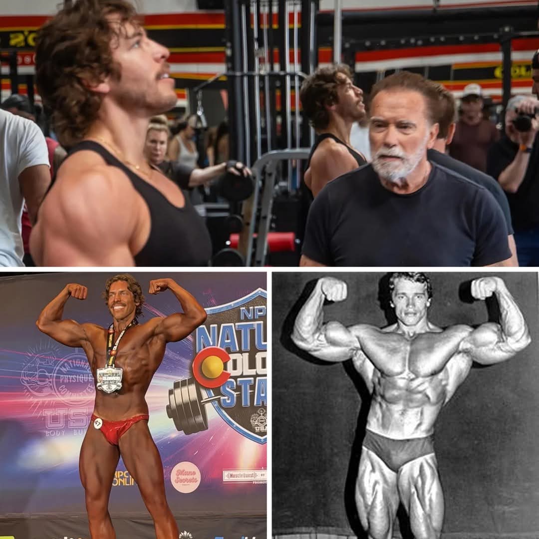 mordownik4u's tweet image. Joseph Baena idzie w ślady ojca! 28-letni syn Arnolda Schwarzeneggera właśnie zadebiutował na zawodach i od razu pokazał, że geny to nie żart. Na NPC Natural Colorado State zgarnął trzy złote medale: 
✅Men’s Open Bodybuilding Heavy Weight Class  
✅Men’s Classic Physique True