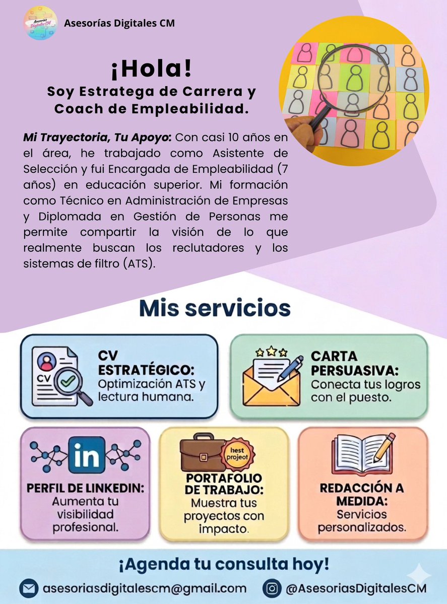 AGENDA DISPONIBLE 📩, ¿dudas y/o consultas? Escribanme por interno.

Los invito a seguirme en IG instagram.com/AsesoriasDigit…, donde podrán revisar las referencias que los clientes han dejado sobre mi trabajo 😊