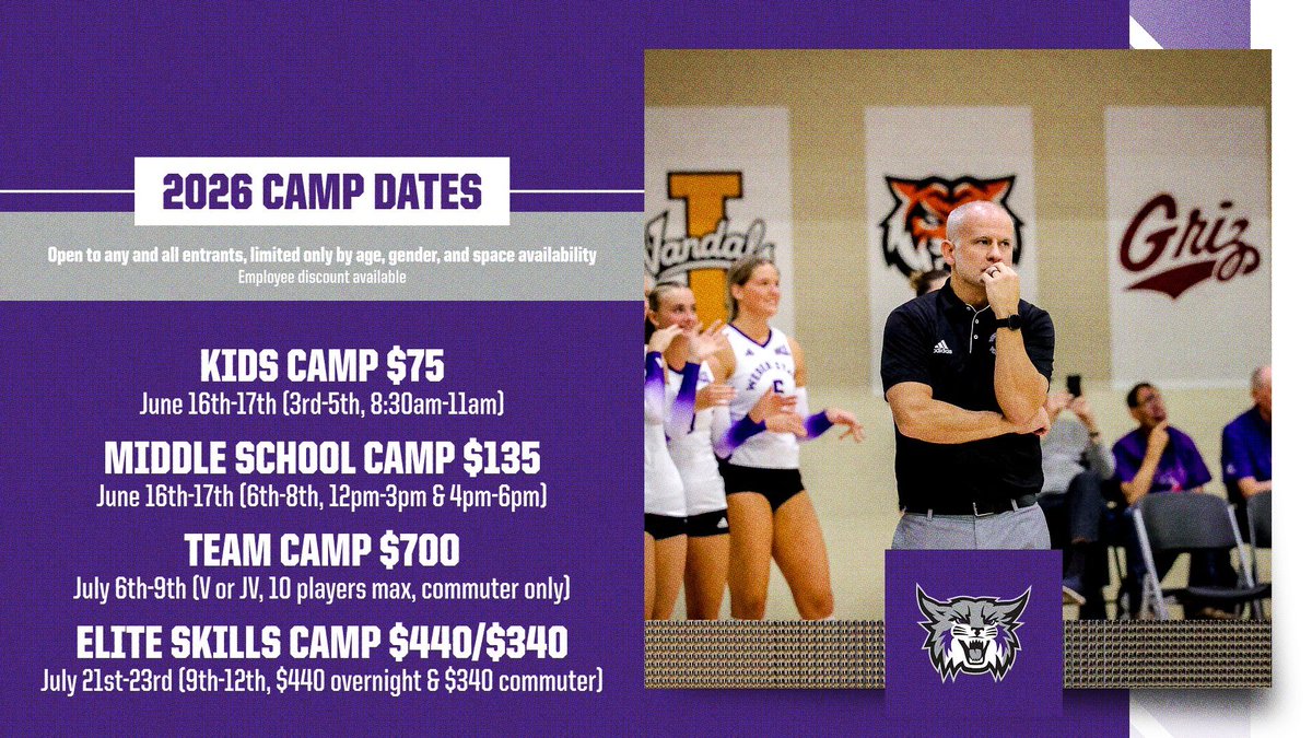 weberstatevb's tweet photo. WE WANT YOU AT CAMP‼️

Follow the link in our bio to register! 

If you are interested in bringing a V or JV high school team to team camp, email Kate to register. 

Reach out to Kate at kaitlynstandifird@weber.edu with any questions or concerns regarding camps. https://t.co/WDia7ZYFrB