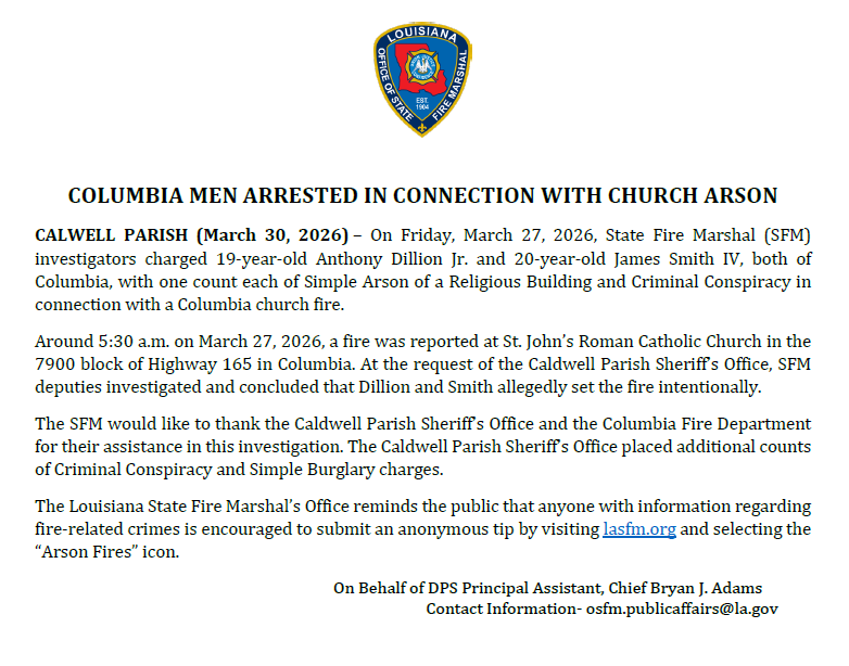 Louisiana Office of State Fire Marshal tweet media