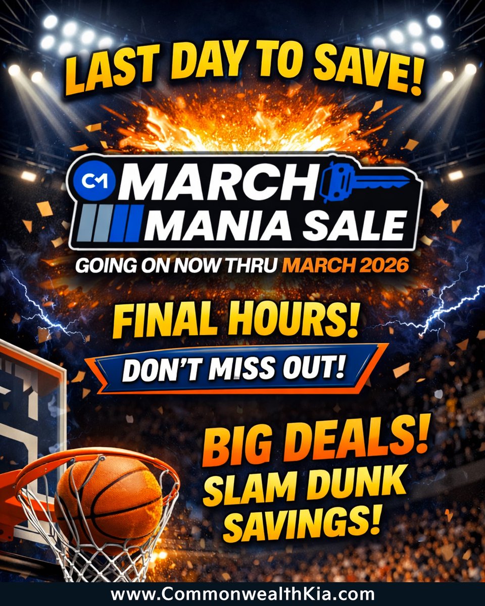 CMKIA_'s tweet image. 🏀🔥 LAST DAY TO SAVE at Commonwealth Kia! 🔥🏀

The March Mania Sale is in its final hours, and now is the time to make your move! Don’t miss your shot at big savings on a new ride before the buzzer sounds. ⏰🚗

Shop now at CommonwealthKia.com
#Kia #MarchMania #KiaDeals