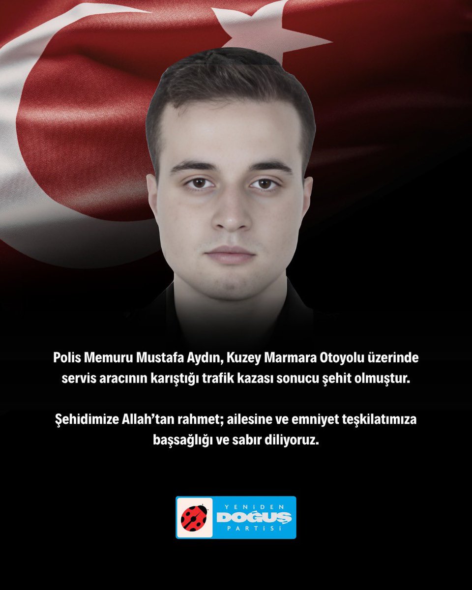 Mustafa Aydın, Kuzey Marmara Otoyolu üzerinde servis aracının karıştığı trafik kazası sonucu şehit olmuştur.

Şehidimize Allah’tan rahmet; ailesine ve emniyet teşkilatımıza başsağlığı ve sabır diliyoruz. 

Milletimizin başı sağ olsun.🇹🇷