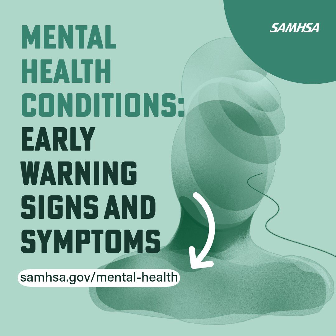 samhsagov's tweet photo. Mental illnesses are disorders that can affect a person’s thinking, mood or behavior. These early warning signs and symptoms can help determine if you or someone you know is experiencing a mental health condition. Learn more &amp; get support: https://t.co/Vh4BEYhP90 #WorldBipolarDay https://t.co/Mrf72RA575