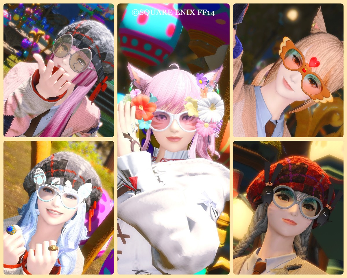 おはようございます。  

火曜日！
今夜からはモグコレだ～ᶠⁱᴳʰᵀᵎᵎ ٩(,,•ω•,,)و⚑⁎∗
その前にサブ子たちも草刈り頑張りました。
みんなイケてるパリピな眼鏡確保！👓✨

#FF14 #おはミコ