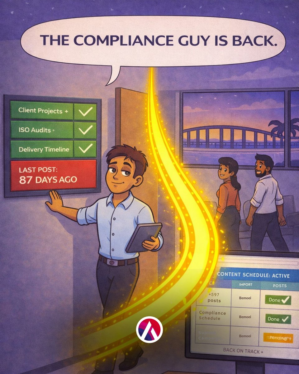 APPTASTICnv's tweet photo. 87 days since our last post.
We build compliance systems for a living and missed our own content SLA.
The compliance guy is back. And yes, we automated the calendar.
#Apptastic #Compliance #HeIsBack https://t.co/jZ3uRxbWcI