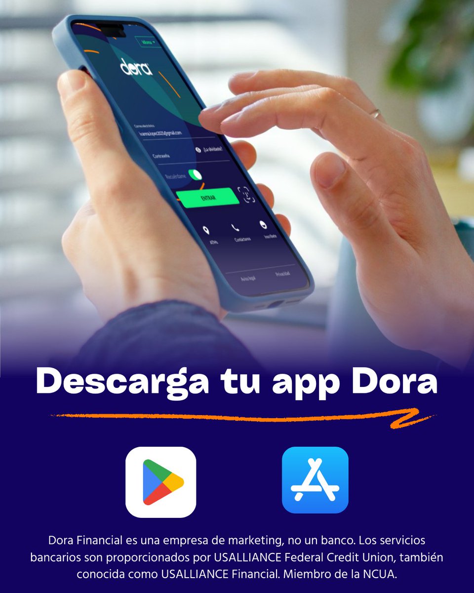 DoraFinancial's tweet photo. Tu cuenta está a solo unos pasos.
Descarga la app Dora desde App Store o Google Play y comienza a disfrutar de una cuenta diseñada para ti.
Fácil, rápido y desde tu celular. https://t.co/NFOSQgi5wy