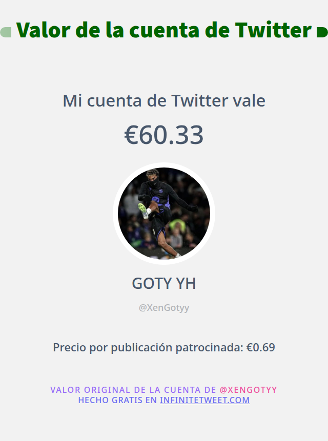 Mi valor en Twitter es de: €60.33

➡️ infinitetweet.me/account-worth?…