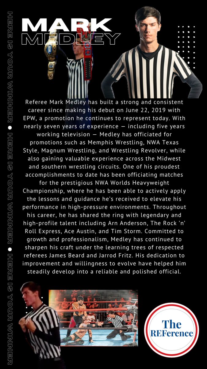 Happy Monday!!

We know Jarrod C. Fritz had said we are suspending our weekly content until after mania, but we had already made this one so we want to share it. So without further ado…

HERE IS YOUR WINNER…
<a href="/itsrefmark123/">Referee Mark Medley</a> 
Mark Medley