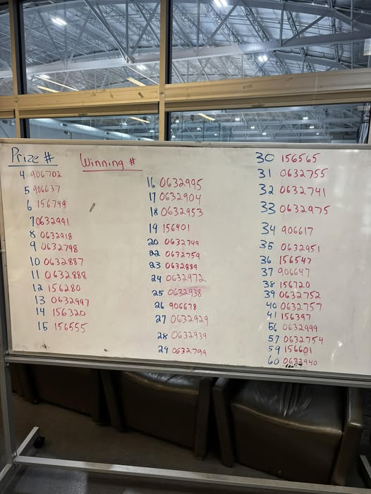 Raffle Numbers!!!
Come to the front desk before tomorrow at 5pm to claim your prize
