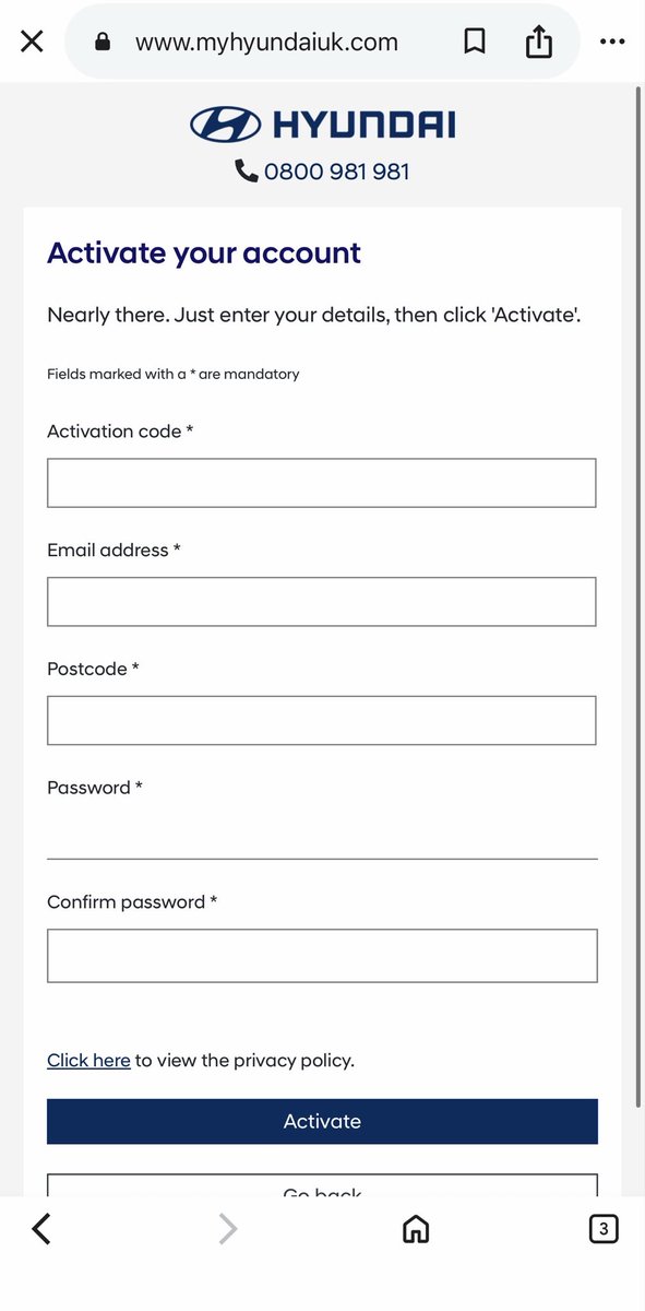SJB66's tweet photo. @Hyundai_UK where do I find the authorisation code to activate my account ?? 
Says it would arrive by email but it hasn’t.span checked too! https://t.co/zzrc5GEJKf
