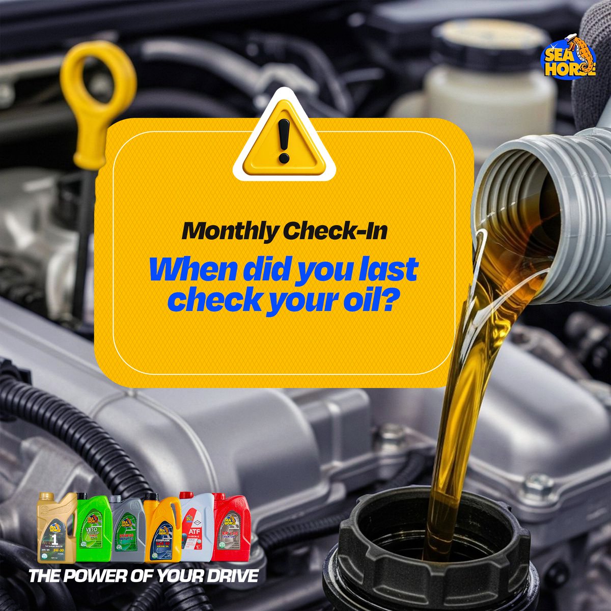 SeahorseNigeria's tweet image. Regular checks prevent major damage.

Sea Horse Lubricants works best when you stay proactive.

Maintenance is power.

#PerformanceMatters #RoadReady #EngineProtection #SeaHorseLubricants
#ThePowerOfYourDrive