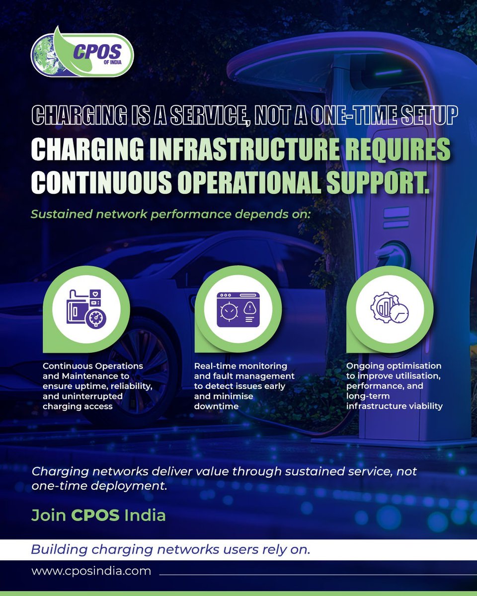 CPOSIndia's tweet image. EV charging is a service, not just setup. Real-time monitoring &amp;amp; continuous support ensure reliability users can trust. ⚡️

Learn more: cposindia.com

#EVInfrastructure #ElectricVehicles #ChargingSolutions #CleanEnergy #SmartMobility