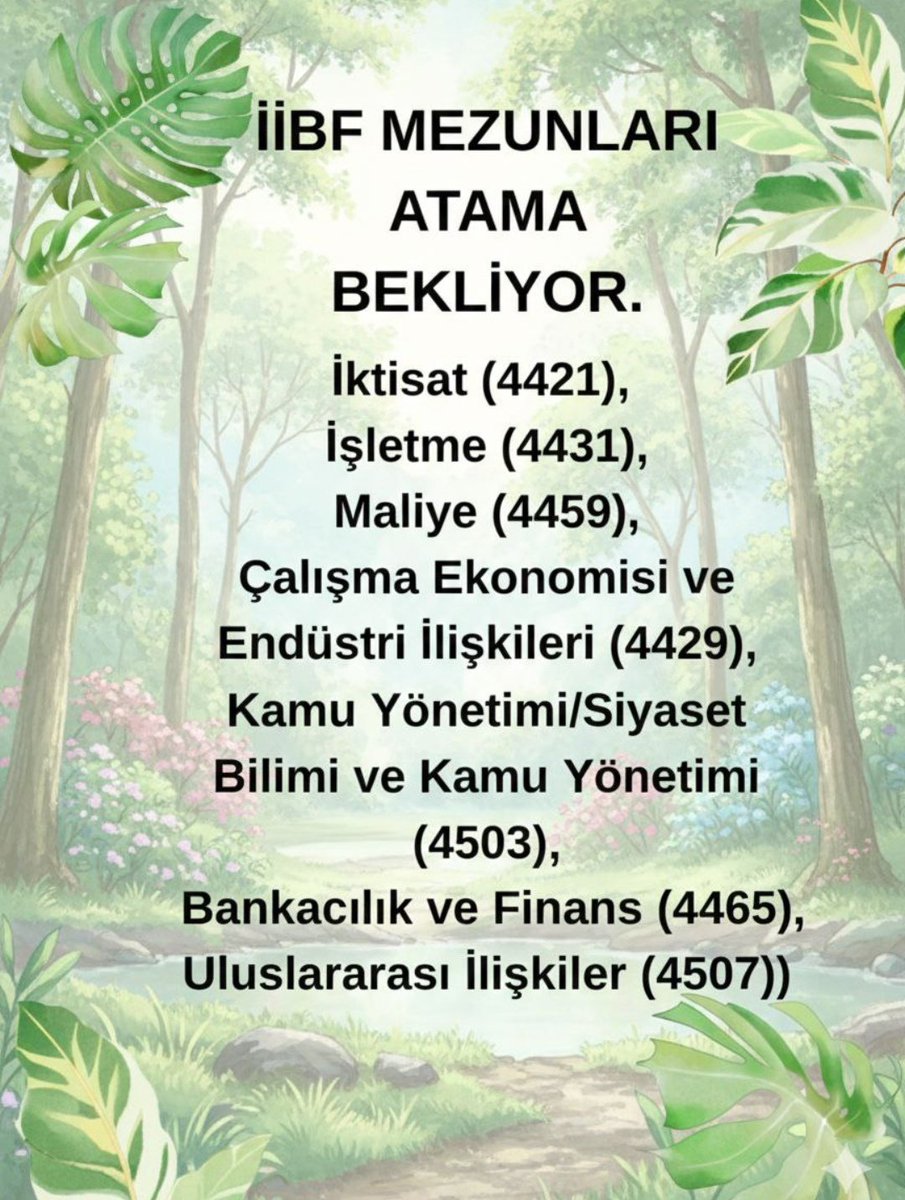 <a href="/kadircokcetin06/">Kadir ÇOKÇETİN</a> <a href="/milliparklar/">Milli Parklar</a> İİBF mezunları arasında bölüm ayrımı yapılmamalıdır. Personel alımlarında Uluslararası İlişkiler ve Bankacılık ve Finans bölümleri de dahil edilmelidir.
<a href="/muhiddinsahinn/">Dr. Muhiddin ŞAHİN</a> <a href="/AhmetGumen/">Ahmet GÜMEN</a> <a href="/bekirgizligider/">Ebubekir GİZLİGİDER</a> <a href="/akadirpolat1/">Abdulkadir Polat</a> <a href="/ahmtbgc/">Ahmet Bağcı</a> <a href="/Seyfullahaslntk/">Seyfullah Arslantürk</a> <a href="/pebaysa/">Paşa Enver BAYSA</a> <a href="/kadircokcetin06/">Kadir ÇOKÇETİN</a> <a href="/tarimormanpgm/">Personel Genel Müdürlüğü</a>